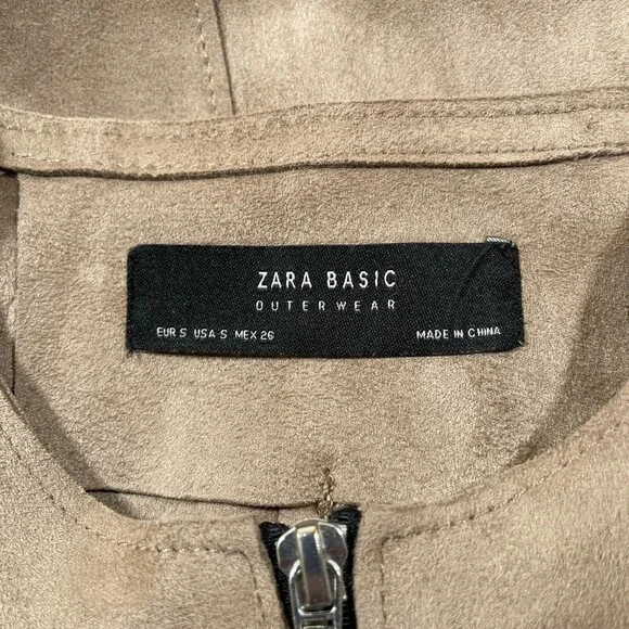 NEW Zara Basic Outerwear Faux Leather Coat Size S Beige Fringe Accents Zip Front - Picture 5 of 7